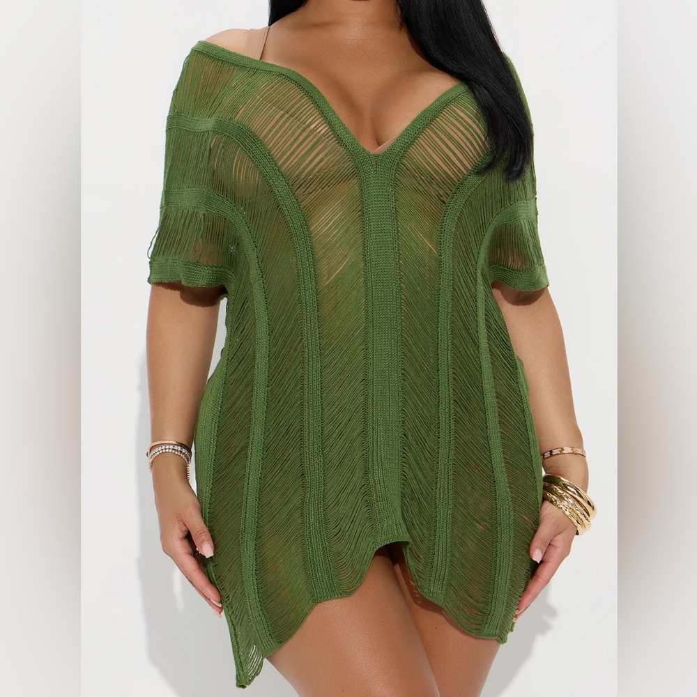 Elizabeth Crochet Cover Up Dress - Olive